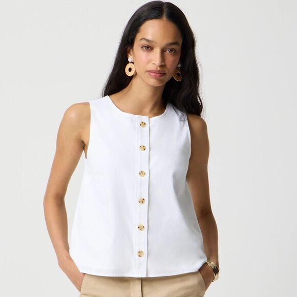 J.CREW Linen-Blend Button-Front Shell M White Tank Top Crewneck NWT B5 - Picture 1 of 5